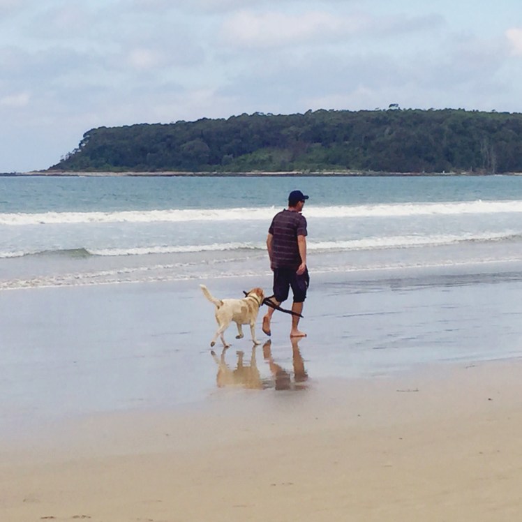 The Broulee Easter Bunny - Dog walking on beach