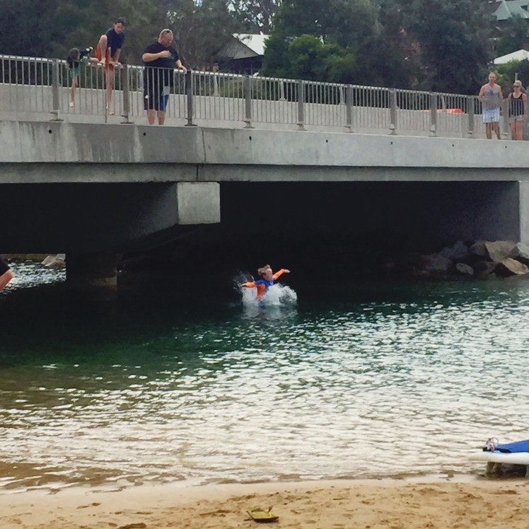 The Broulee Easter Bunny - Jumping off bridge at the Inlet